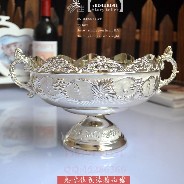 Eurostyle Boutique Sculpture Flower Fruit Pan Fruit Basket Silver Plated Drop White Gum Fruit Basin Swing home Accessories KTV Hotel Supplies