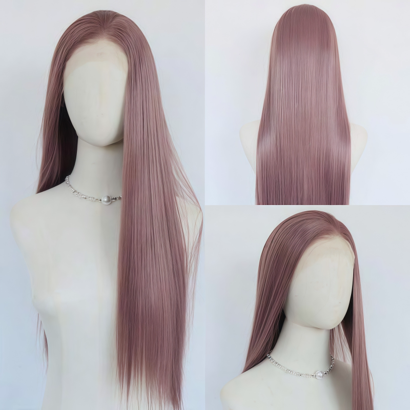 Purple Fashionable and Unique Wig for Women, High-Temperature Fiber, Freely Partable, Trendy Slicked-Back Long Straight Hair, Front Lace Full Wig Purple Fashionable and Unique Wig for Women, High-Temperature Fiber, Freely Partable, Trendy Slicked-Back Long Straight Hair, Front Lace Full Wig