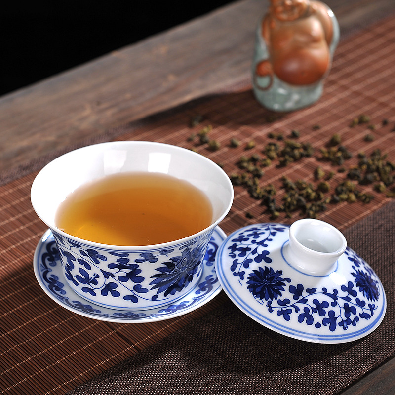 Bát lớn, tách trà, bát trà, bộ trà Jingdezhen, gốm sứ màu xanh và trắng, ba tài năng, củi 300ml, tách trà cũ bộ tách trà