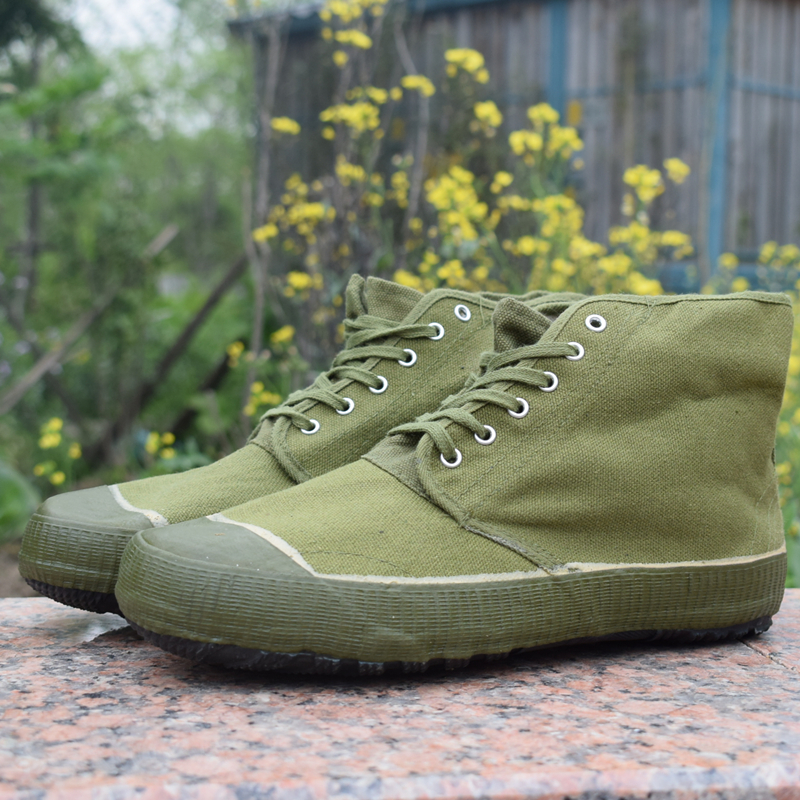 3537 Jiefang shoes men's high top army green flat heel yellow ball rubber shoes labor shoes retro migrant workers shoes wear-resistant construction site shoes