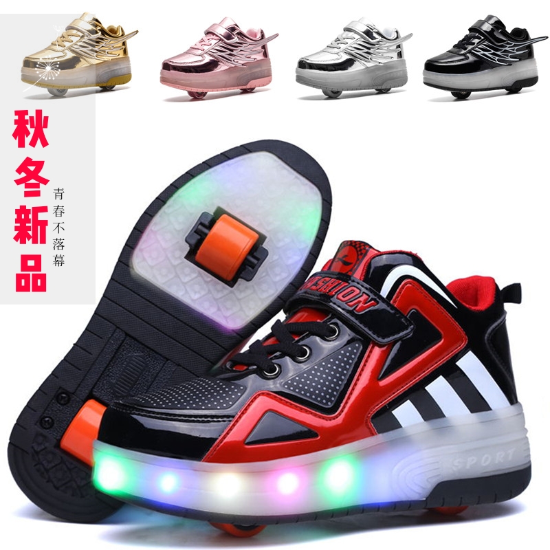 Autumn Winter Children Riot Shoes Boy Girl Deformed Shoes Automatic Double Wheels With Wheels Sneakers Student Adults