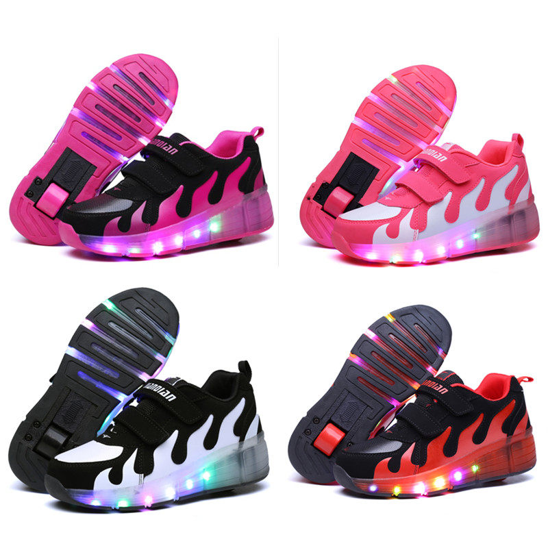 Pulley Shoes Student Shoes Children Storm Shoelace Light Wheels Shoes Autumn Winter Pulley Burst Shoes Boys Uni-Wheel Girl