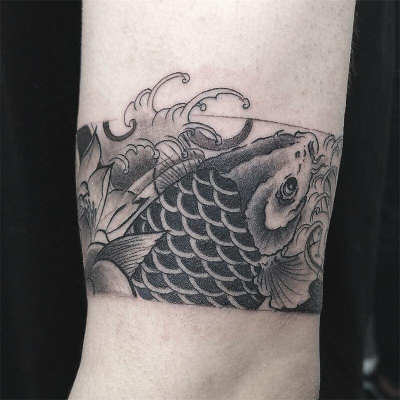 Waterproof men's and women's long-lasting scarring Ukiyo-e flower arm original carp arm arm ring dark tattoo stickers men's tide