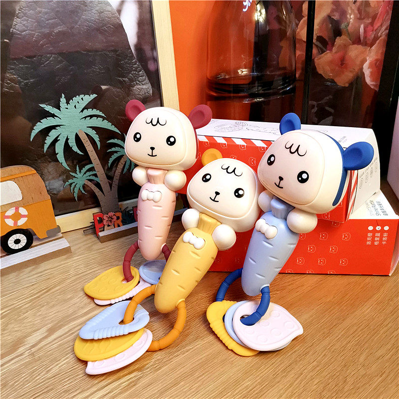 Boys and girls baby molars cute pet rhythm stick music teeth bite silicone sand hammer rabbit shake stick