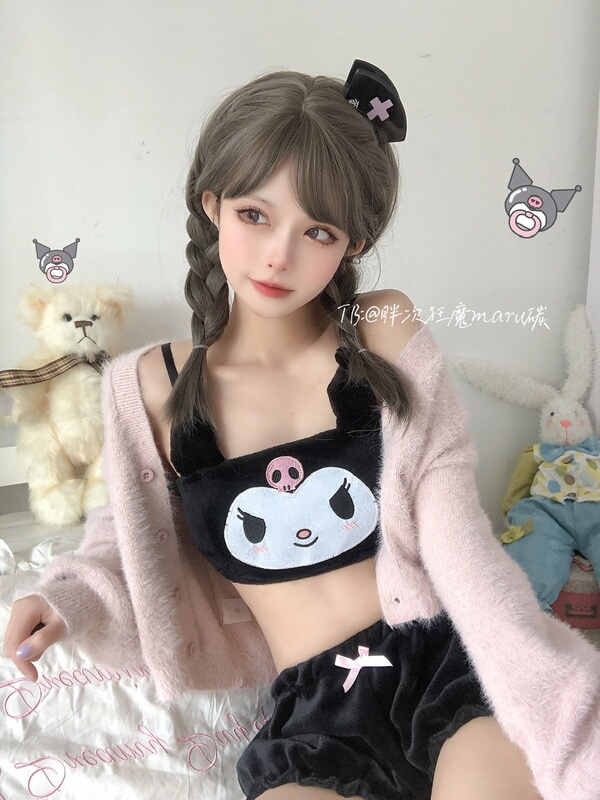 Pure Cotton Cute Strapless Set, Cotton Big-Eared Dog Bra Without Underwire, Pumpkin Pants, Cute Loli Underwear for Girls in Winter