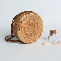 INS Bali Autumn Vine Craft Grass Weave Retro Bow Tie Holiday Travel Small Round Inclined Cross-Pack Women New