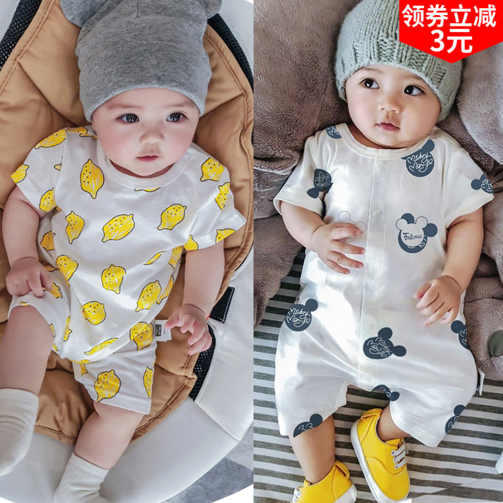 Baby jumpsuit Children's summer clothing Short sleeve newborn thin romper net red pajamas 3-6 months climbing clothes summer