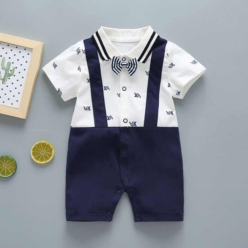 Baby clothes summer baby romper short-sleeved gentleman dress newborn jumpsuit full moon boy romper thin section