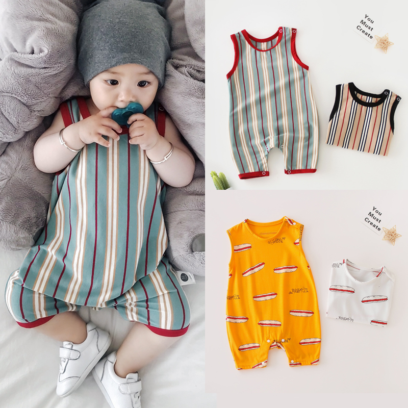 Male baby vest with slim fit and slim fit baby Even with sleeveless striped girl khays pure cotton climbing to summer
