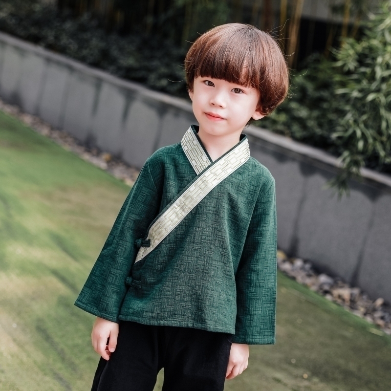 Boys cotton and linen Hanfu spring and autumn children's costume cotton and linen jacket baby Tang suit boy Hanfu two-piece suit