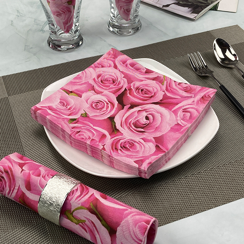 Mina's 2-Layer 20-Sheet Colorful Printed Wedding Decoration Napkins Red Rose Wedding Banquet Hotel Large Square Napkins Mina's 2-Layer 20-Sheet Colorful Printed Wedding Decoration Napkins Red Rose Wedding Banquet Hotel Large Square Napkins