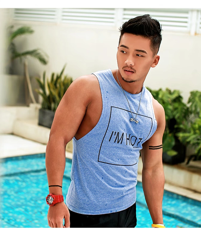 Ông Hui Mùa hè Tiếng Anh In Áo thun nam không tay Áo thun nam Slim Thể thao châu Âu và Mỹ Thể thao thun cotton - Áo vest cotton áo ghi lê nam