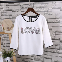 t - shirt clothes new seven - point sleeve Han edition female hundred and tops with pure colored collage letter to hit j 5 - 2