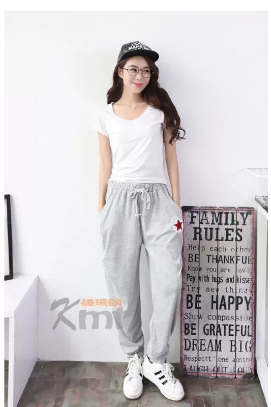 Quần dày phân bón cộng với quần XL của chị gái béo 200 cân là quần thể thao mỏng thông thường Quần Harlan Hàn Quốc mùa đông
