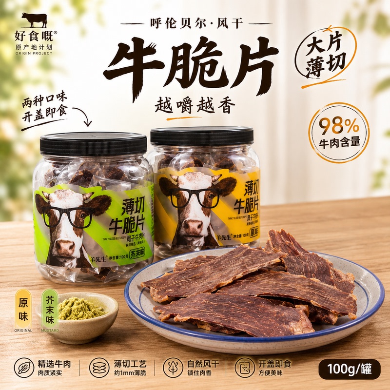 Large Pieces of Thinly Sliced Air-Dried Beef Crisps from the Hulunbuir Grassland
