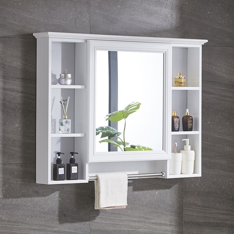 Mirror with shelf integrated powder room bathroom makeup mirror punch-free washbasin wall-mounted mirror cabinet storage box