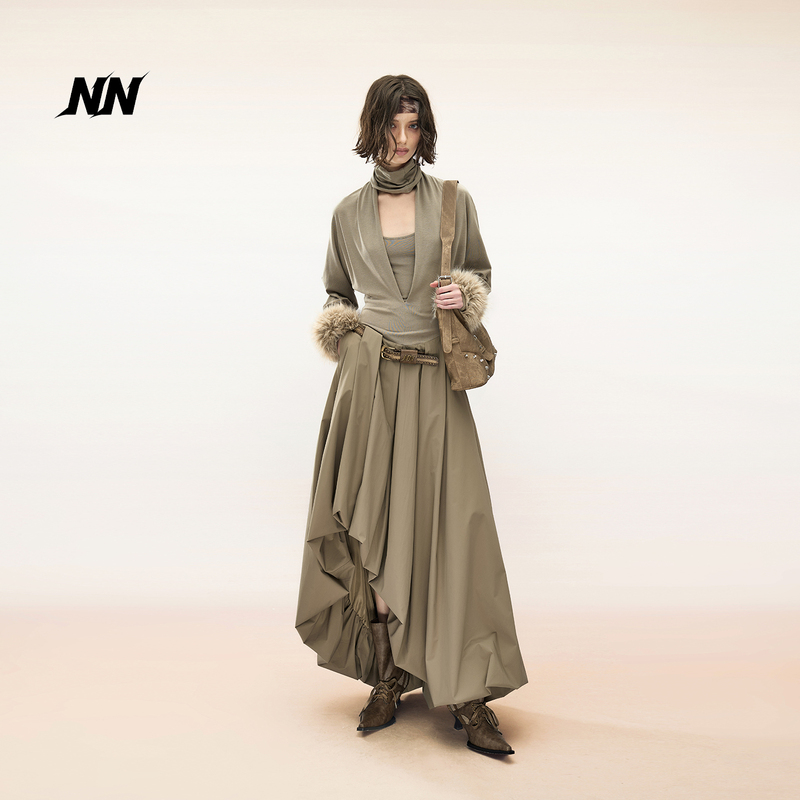 Nn-North Node Lyocell+ Cotton+ Trench Coat Fabric Irregular Pocket Large Skirt Dress Nn-North Node Lyocell+ Cotton+ Trench Coat Fabric Irregular Pocket Large Skirt Dress