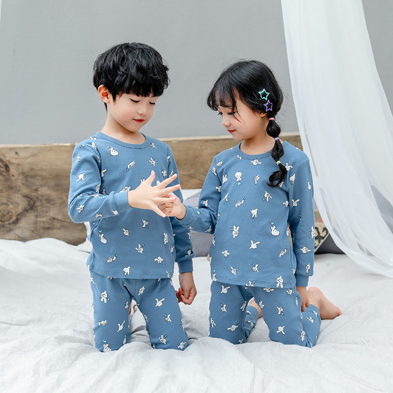 Xuân Thu childrens mùa thu quần áo bộ đồ ngủ cotton bé trai childrens quần áo ấm lót bông quần cô gái mùa thu.