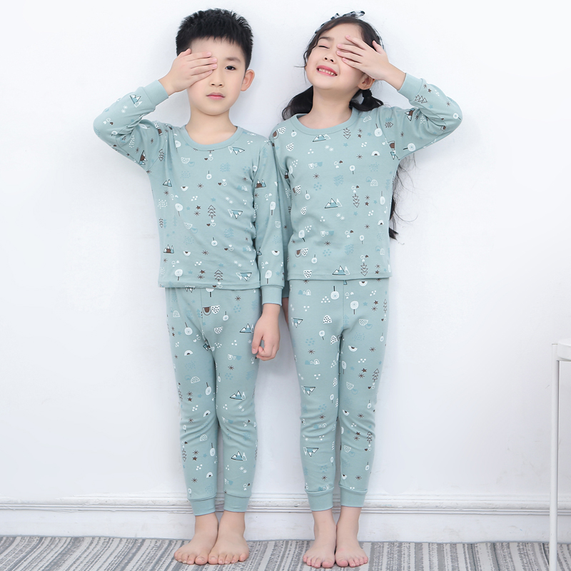 Xuân Thu childrens mùa thu quần áo bộ đồ ngủ cotton bé trai childrens quần áo ấm lót bông quần cô gái mùa thu.