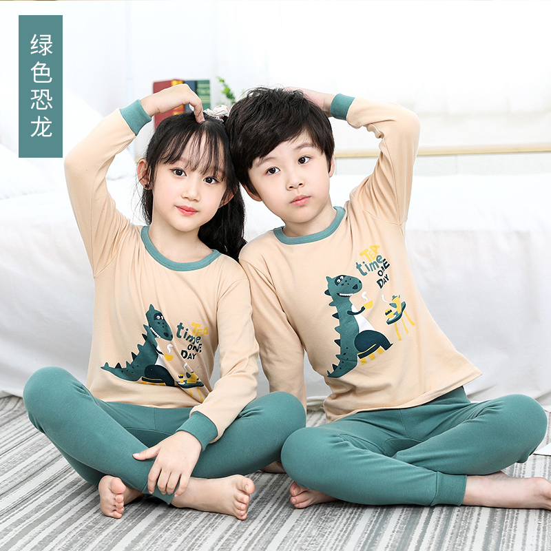 Xuân Thu childrens mùa thu quần áo bộ đồ ngủ cotton bé trai childrens quần áo ấm lót bông quần cô gái mùa thu.