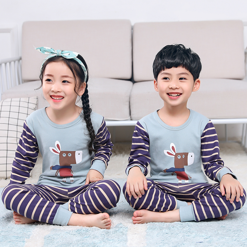 Xuân Thu childrens mùa thu quần áo bộ đồ ngủ cotton bé trai childrens quần áo ấm lót bông quần cô gái mùa thu.