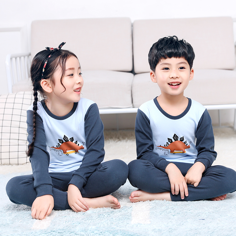 Xuân Thu childrens mùa thu quần áo bộ đồ ngủ cotton bé trai childrens quần áo ấm lót bông quần cô gái mùa thu.