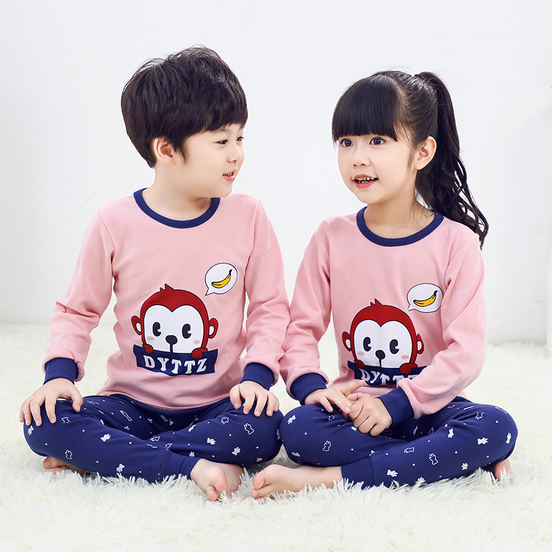 Xuân Thu childrens mùa thu quần áo bộ đồ ngủ cotton bé trai childrens quần áo ấm lót bông quần cô gái mùa thu.