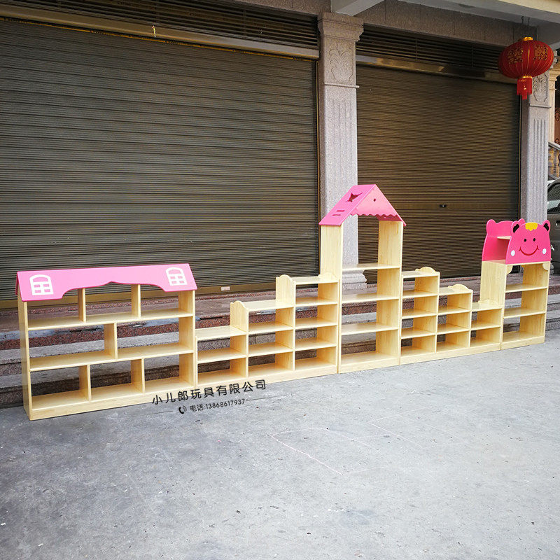 Kindergarten Solid Wood Combo Cabinet Zhangzi Truong Cartoon Containing Layer Shelf Children Wooden Building Blocks Montessori packed up
