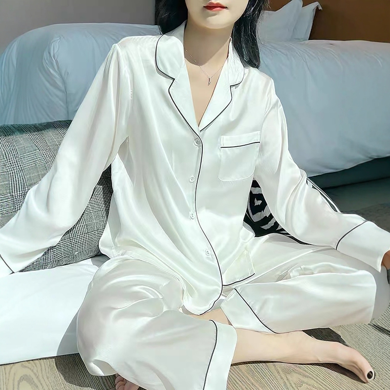 Victoria Ice Silk Pajamas Women's 2025 New Autumn Men's Long Sleeve Couple's Wearable Homewear Set