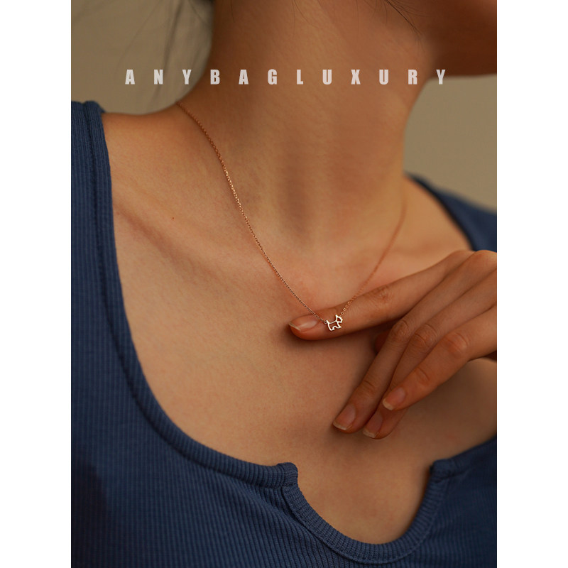 Set 925 pure silver plated rose gold Snow - Rose hollow precision necklace