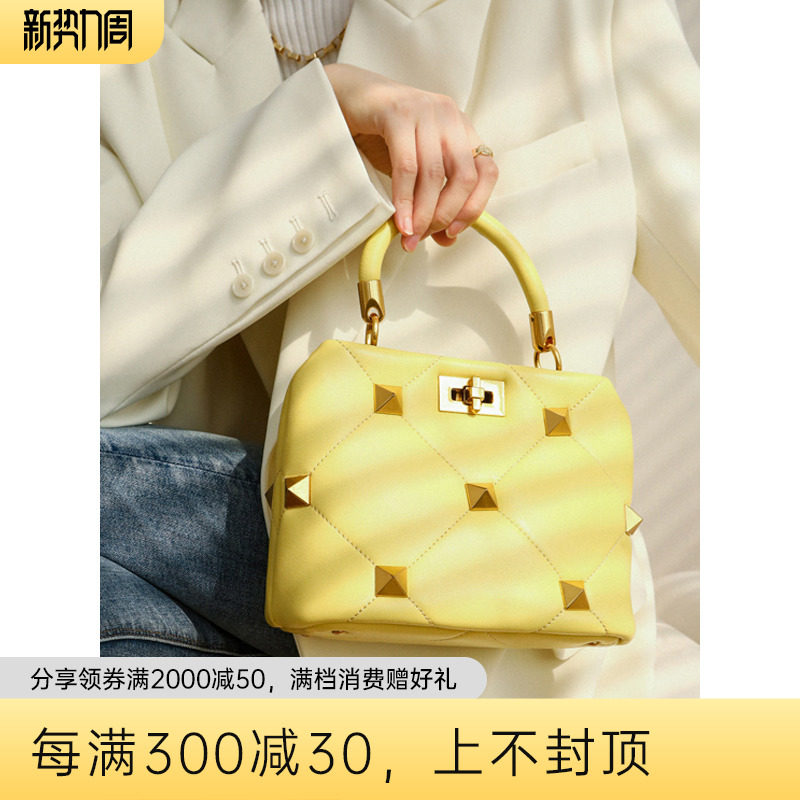 Calf Leather MagigelROMAN Rivet Bucket Carry-on Satchel Bag In Hand