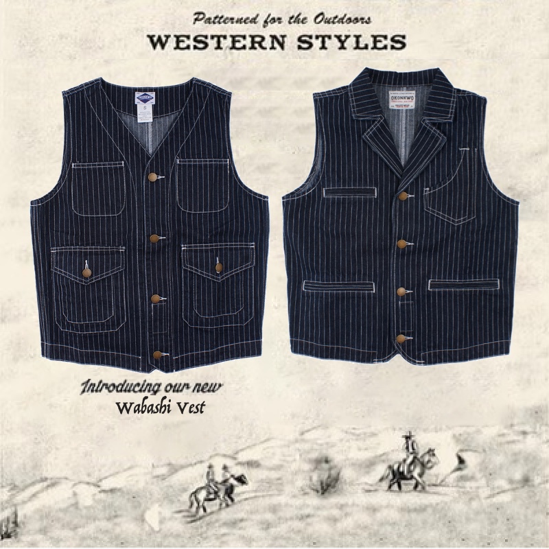 Wabash Railroad Striped Work Vest American Retro Baseball Crew Neck and Suit Collar Hunting Vest