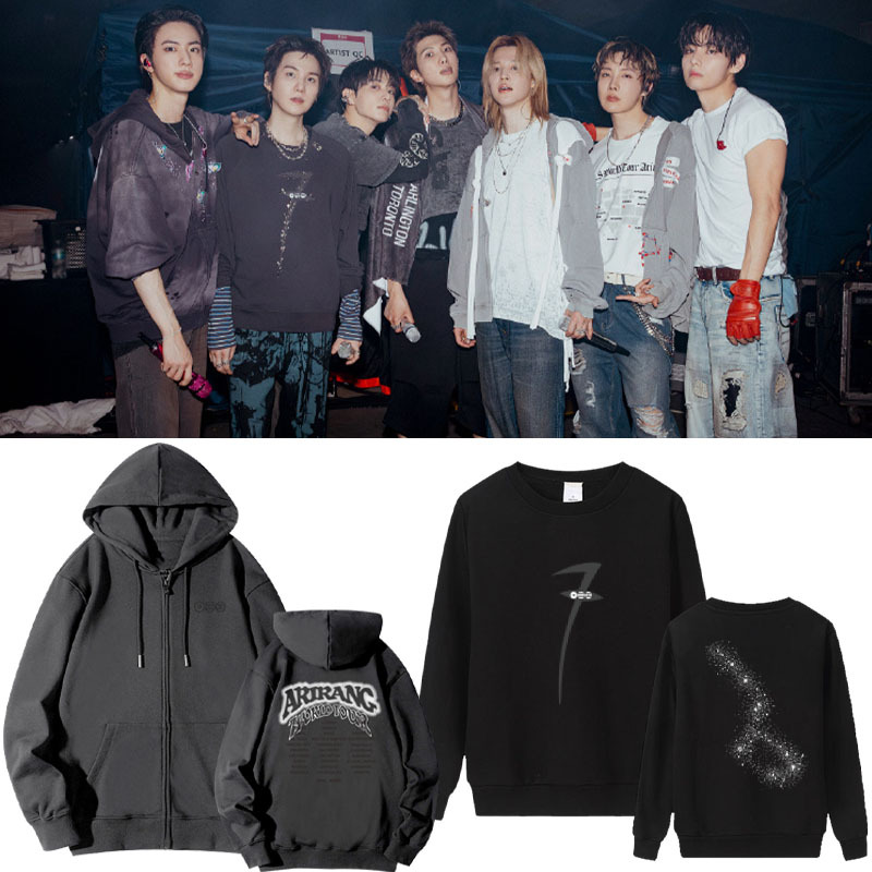 Bts 2026 Concert Arirang Same Style Spring and Autumn Crew Neck Sweatshirt Hooded Cardigan Zipper Jacket Bts 2026 Concert Arirang Same Style Spring and Autumn Crew Neck Sweatshirt Hooded Cardigan Zipper Jacket