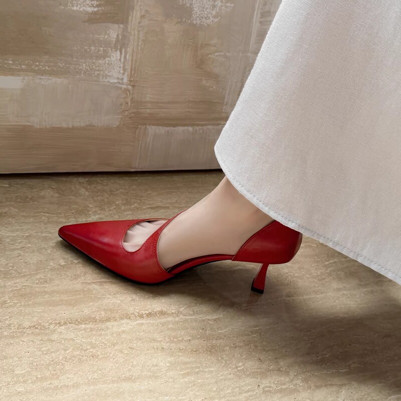 Madonna | 6.5cm~ Red Pointed Toe Mules Women's Summer Stiletto High Heels Elegant Versatile Hollow Single Shoes