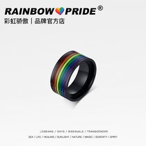 RainbowPride Original rainbow Epoxy stainless Titanium steel LGBT ring Same sex LES couple ring design