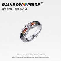 RainbowPride Rainbow diamond-set titanium steel ring fashion ring LGBT couples same-sex LES like-minded
