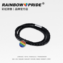 RainbowPride Titanium steel six color rainbow tag LGBT couple same sex men and women silicone bracelet Hand rope bracelet