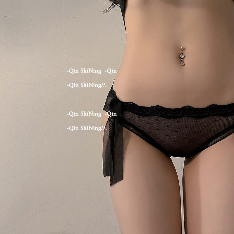 Japanese girls bow black girls panties mid-waist sexy lace polka dot girl breathable cotton crotch briefs