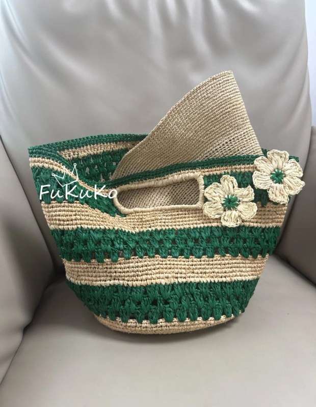 Fukuko's New [Gardenia] Raffia Straw Woven Bag Versatile Tote Bag for Vacation Women Elegant