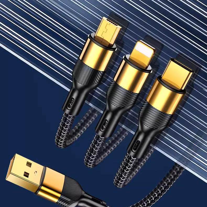 8800W Fast Charging Data Cable, One-To-Three, 6A, Suitable for All Mobile Phones, Android, Apple, Type-C, Three-In-One, 2000W