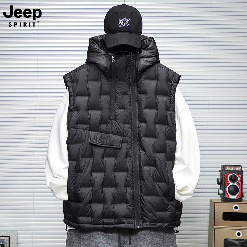 Jeep Spirit Trendy Embossed down Vest for Men with a Stylish Diagonal Placket, Large Size, Warm Vest Jacket Jeep Spirit Trendy Embossed down Vest for Men with a Stylish Diagonal Placket, Large Size, Warm Vest Jacket