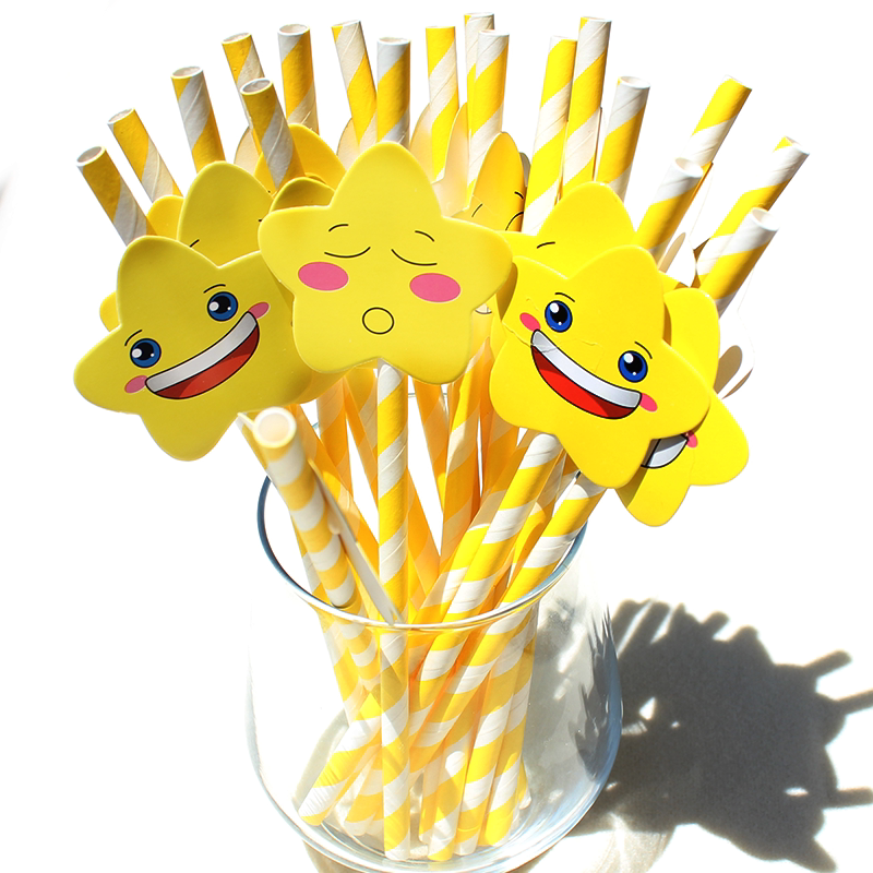 Disposable party home drink fresh and cute yellow star 30 packs of paper straws