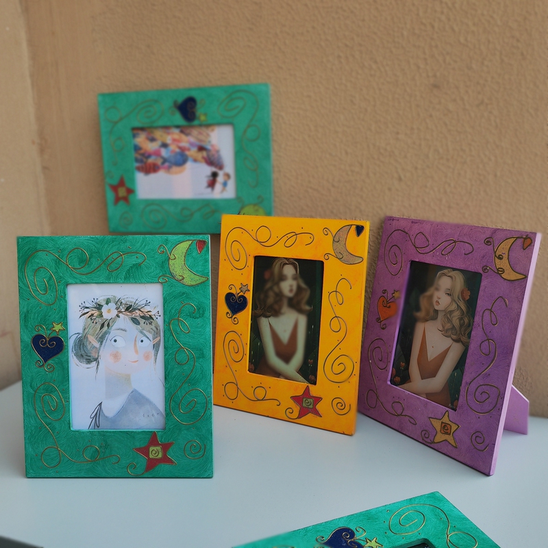 Wooden Handmade Colorful Photo Frame 6inch Crafts Photo Frame Creative Green Purple Orange Dreamy 3inch 7inch Desktop Display