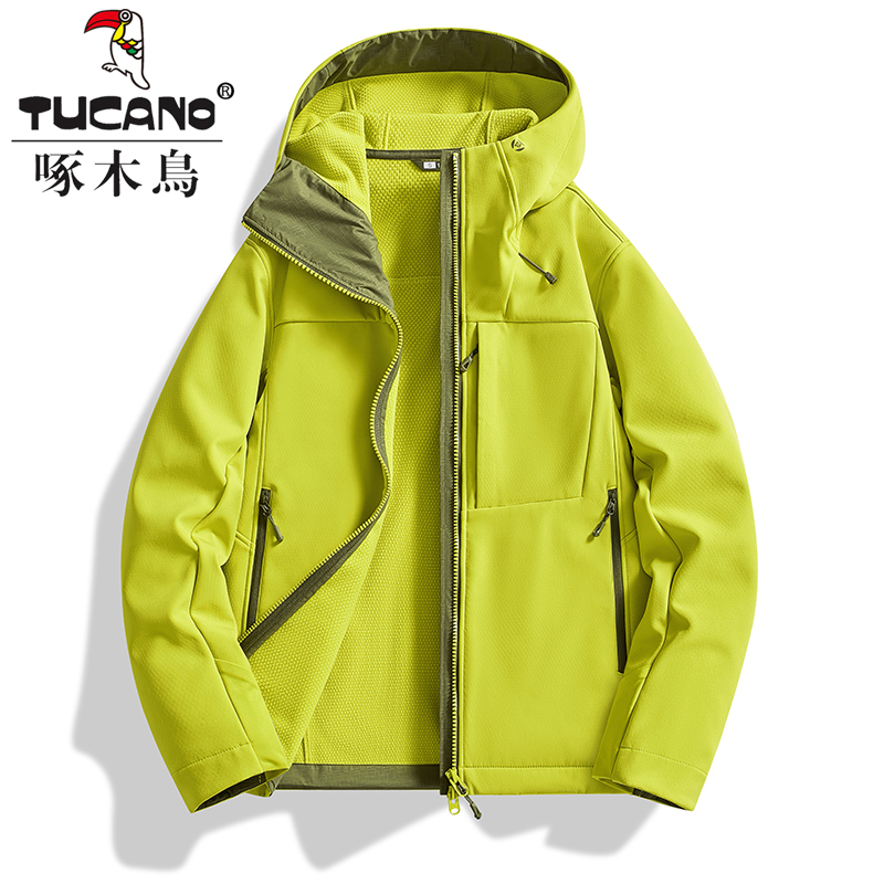Woodpecker Outdoor Single-Layer Fleece Softshell Jacket for Women, Trendy Korean Brand, Windproof and Warm for Spring and Autumn Woodpecker Outdoor Single-Layer Fleece Softshell Jacket for Women, Trendy Korean Brand, Windproof and Warm for Spring and Autumn