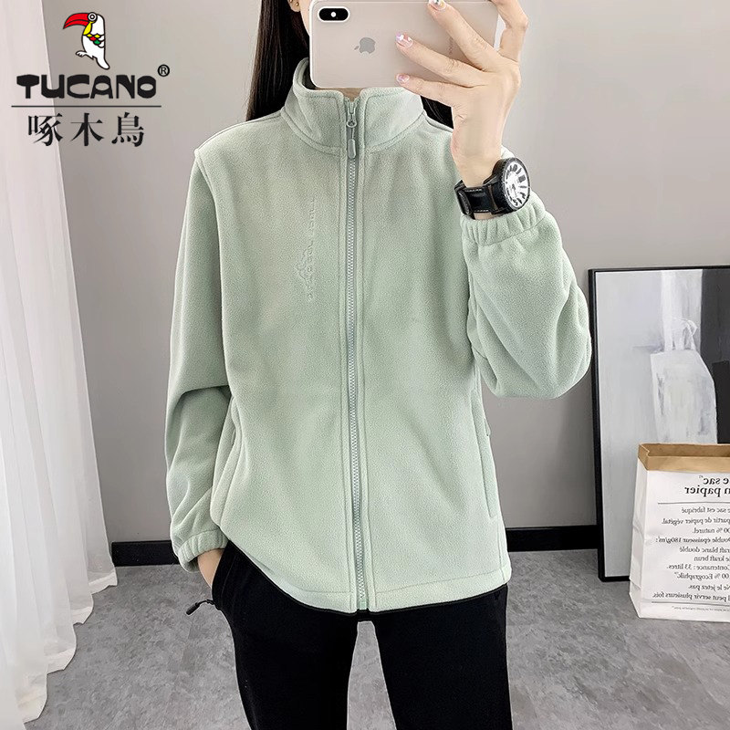 Woodpecker Genuine Spring, Autumn, and Winter New Fleece Jacket for Women and Men, Thickened Fleece Cardigan Sweatshirt Casual Outerwear