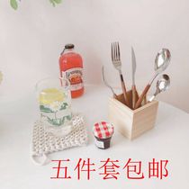 Japan-ROK ins net red retro imitation wood handle steak stainless steel knife fork three-piece suit sweet soup spoon home cutlery