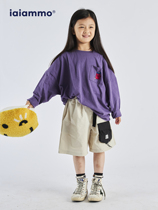 iiammo Mimi studio 22 spring and summer original design loose pocket round neck casual t-shirt Korean long sleeves