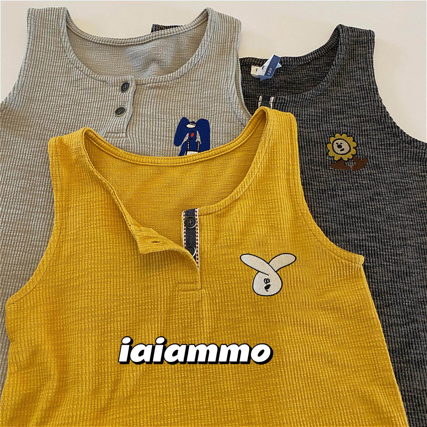 iaiammo21SS Summer Pie embroidered summer children breathless sleeveless soft glutinous handsome vest T-shirt