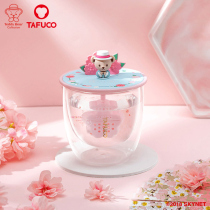 Teddy Cherry Cup double-layer glass Milk Cup Tea Cup breakfast cup with lid household cereal Cup girl water Cup