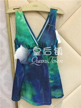 Special Encounter Admiration Print Patchwork Skirt V-neck Cross One-Piece Swimsuit AM68ER1